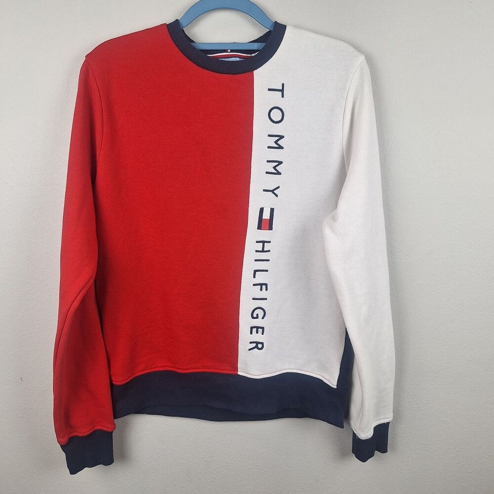 Tommy Hilfiger Crewneck Sweatshirt Size S Red White Blue Colorblock